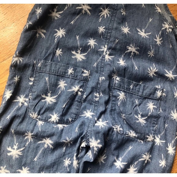 Denim Look Size 7/8 Palm Tree Overalls Jumpsuit - Picture 5 of 8